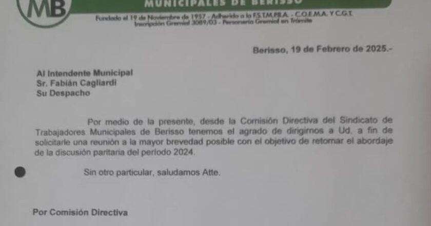 Municipales de Berisso pide reapertura de Paritaria Salarial